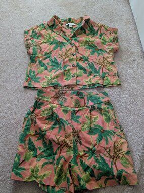 Pink Tropical  Two Piece Short Set Summer Festival Boho Resort Wear